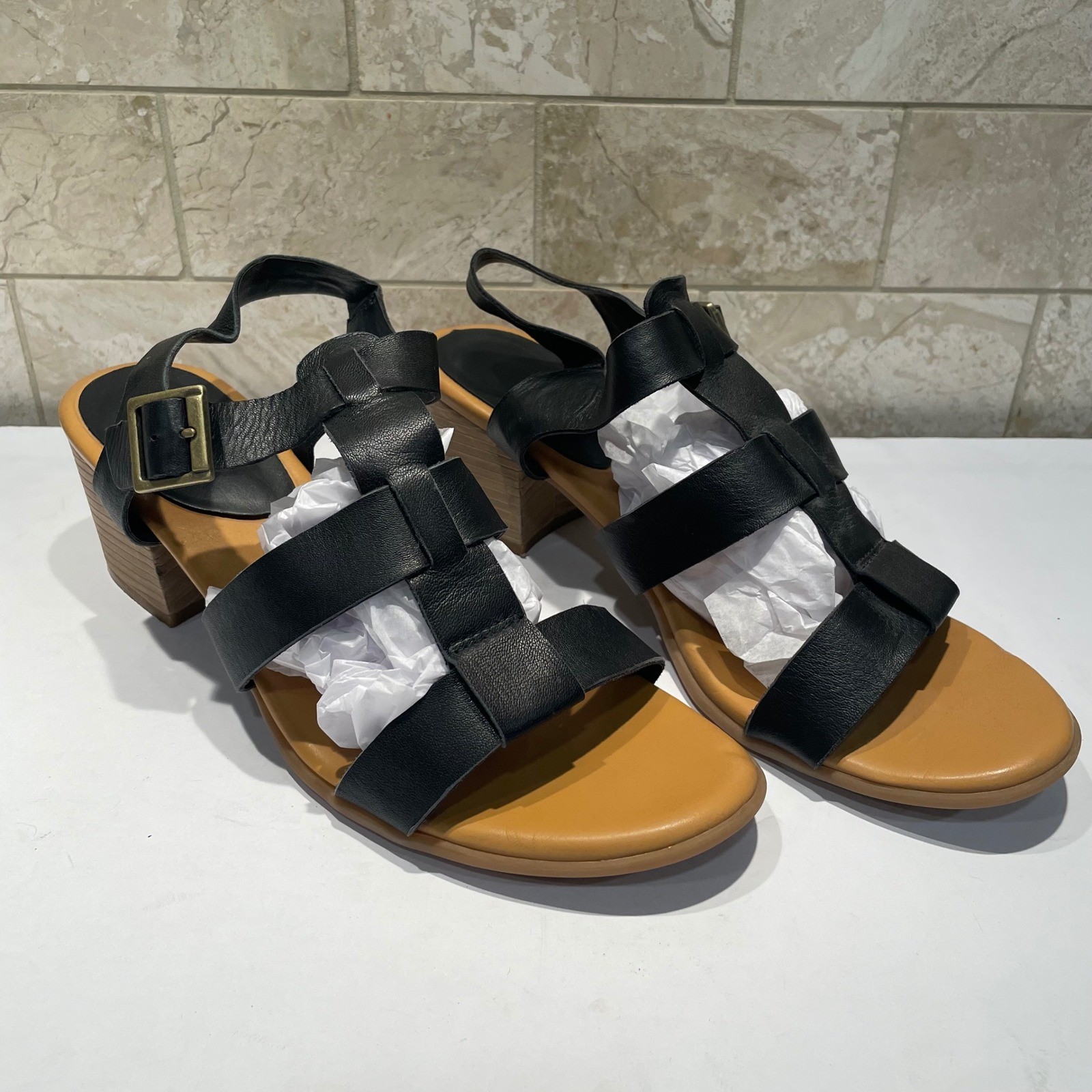 Korks by Kork-Ease Black Leather Gladiator Block Heel Sandals Q39803 Size 11