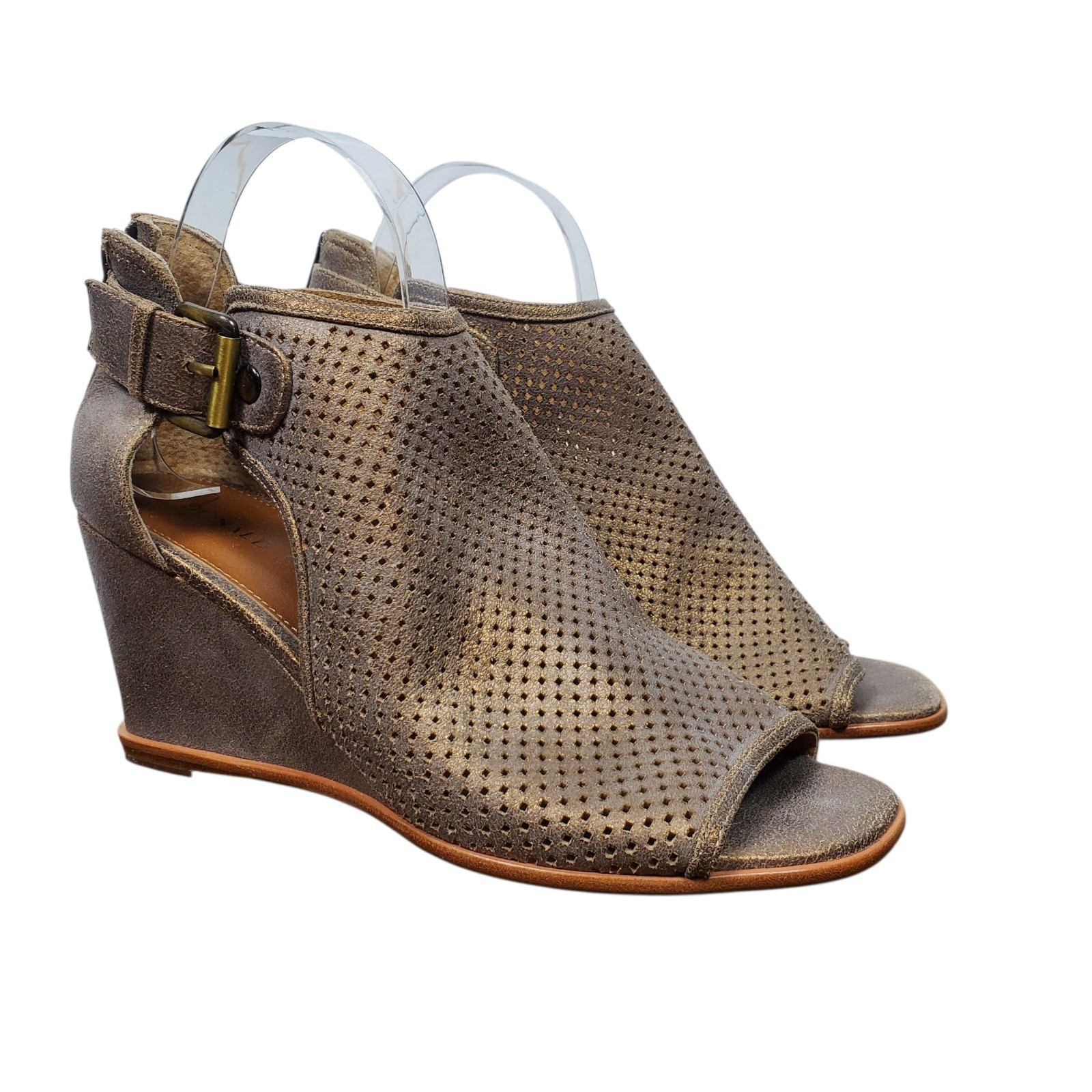 Donald Pliner Lottie Open Toe Light Bronze Wedge Sandal Bootie US 8 Suede Leathe