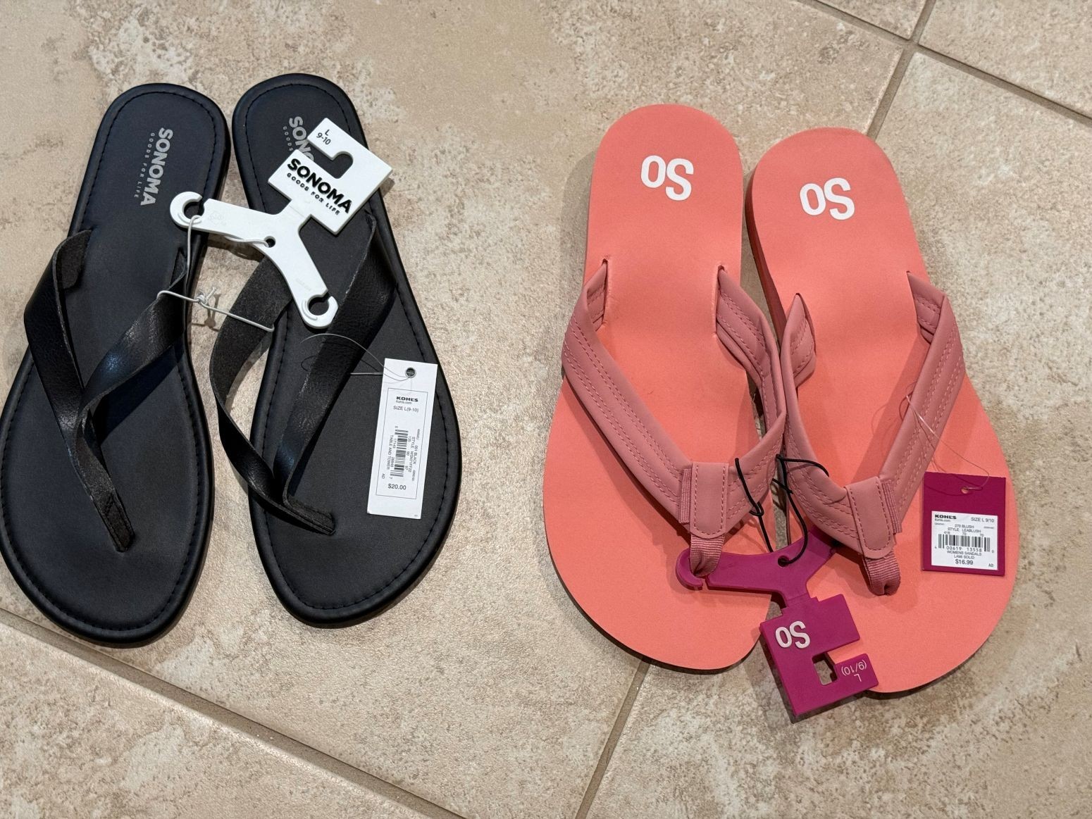 Sonoma Black Thong Sandal – SO Glider Coral Flip-Flop Sandal – Both Size L 9-10
