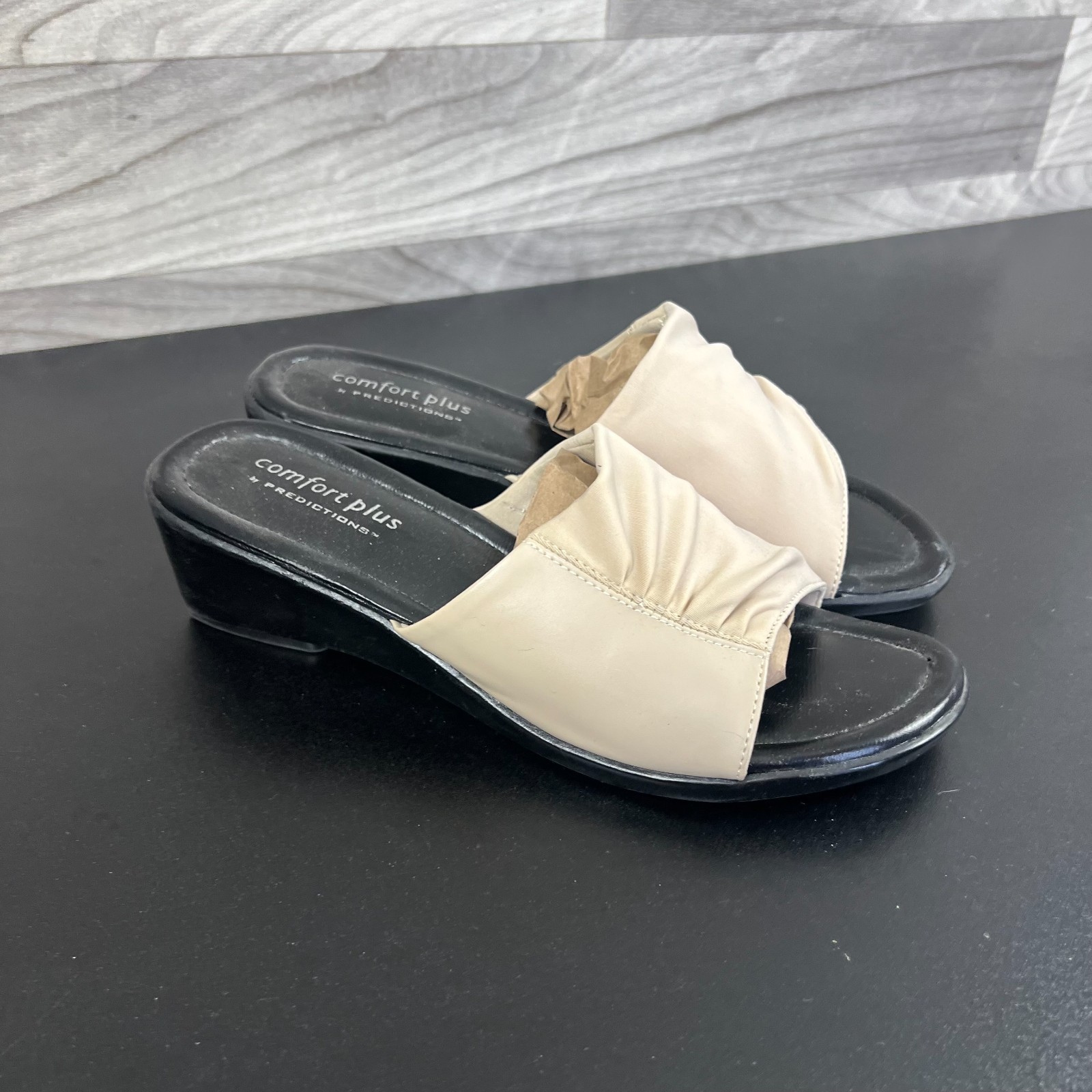Comfort Plus By Predictions Wedge Sandals Womens Size 10W Cream Open Toe Slip On