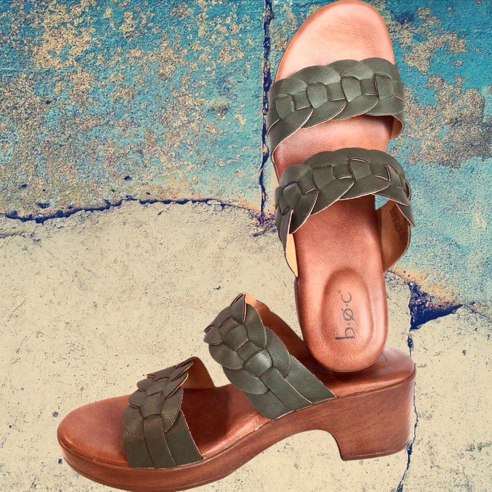 b.ø.c. Born Concepts Women’s Braided Sandals(8M)Deep Denim Blue Block Heel 44.99