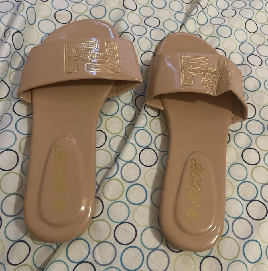 Women’s Beige Slide Sandals Slip On Straps Solid Casual US 6