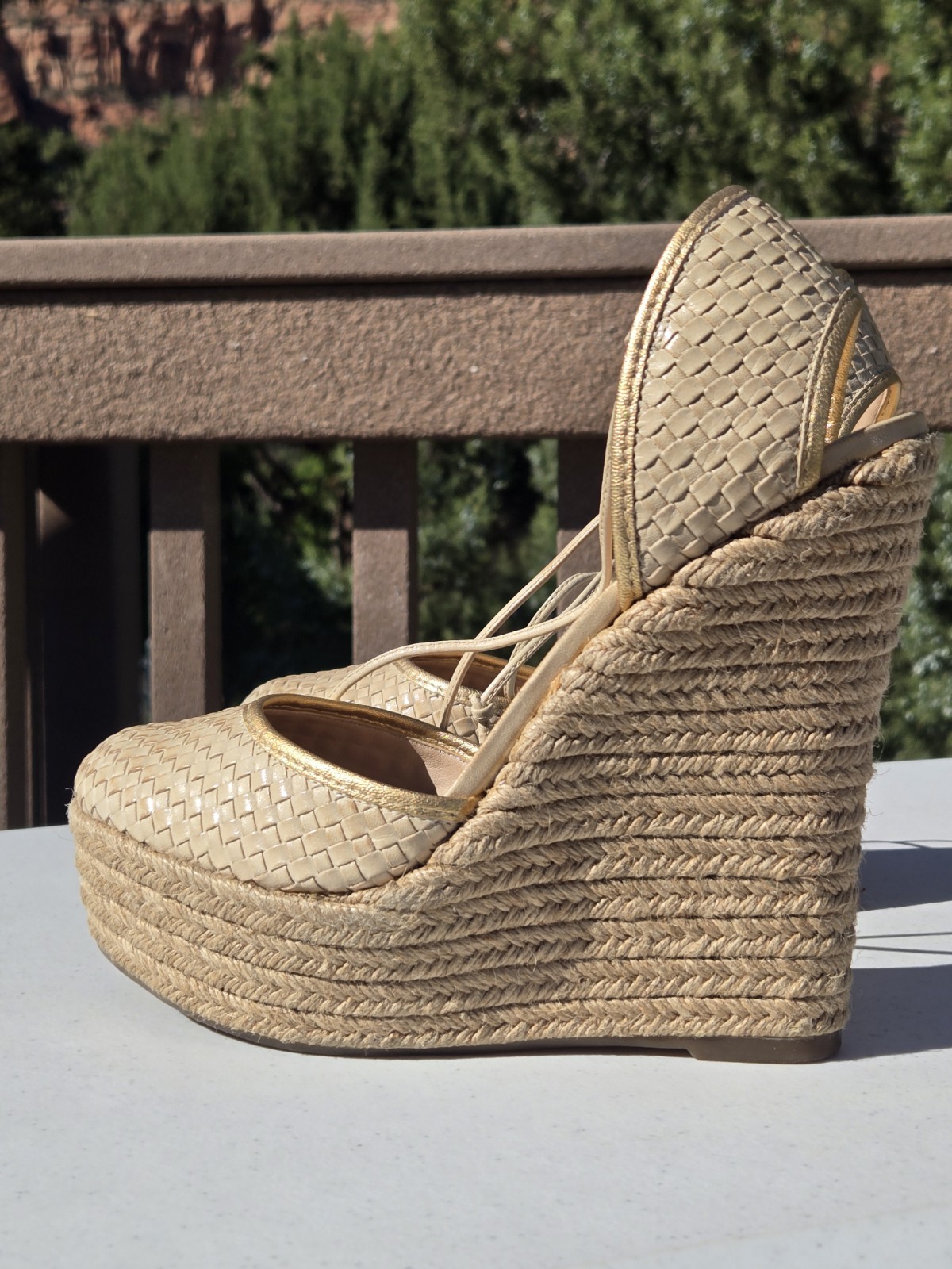 SCHUTZ Shoes Women’s Espadrille Platform Wedge Sandals 6 inch Heels Size US 9