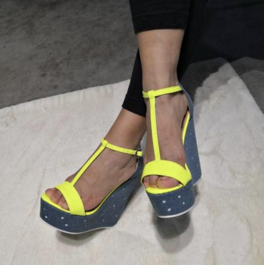 Womens Super High Wedge Heels Platform Buckle T Strap Sandals Dress Evening Pump