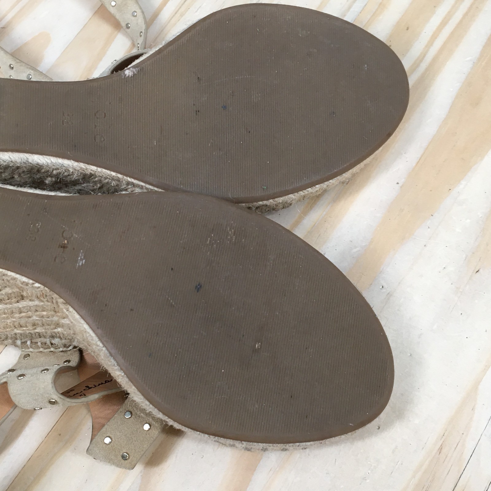Joie Sandals Womens 38 Korat Studded Strappy Espadrille Wedge Brown Leather