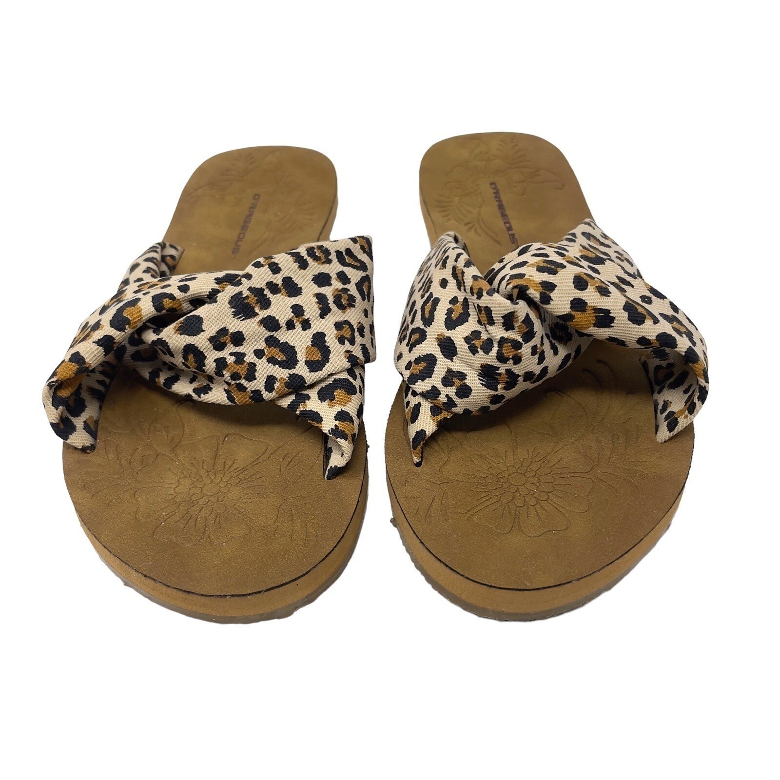 Animal Print Casual Beachy Sandal 7M Beige Black Slide Slip On Boho Chic Neutral
