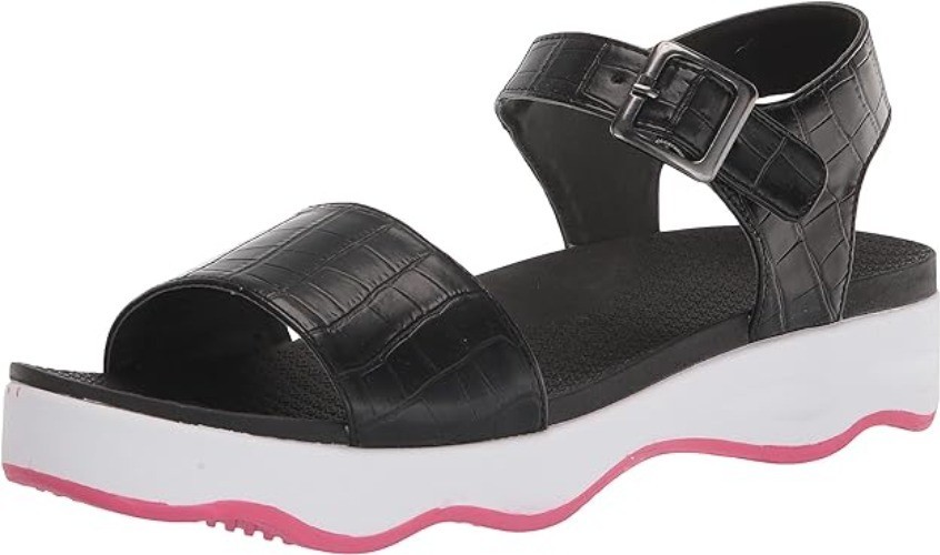 MUK LUKS Womens Roller Skate Sandal Black White Pink 10 Fashion Forward Durable