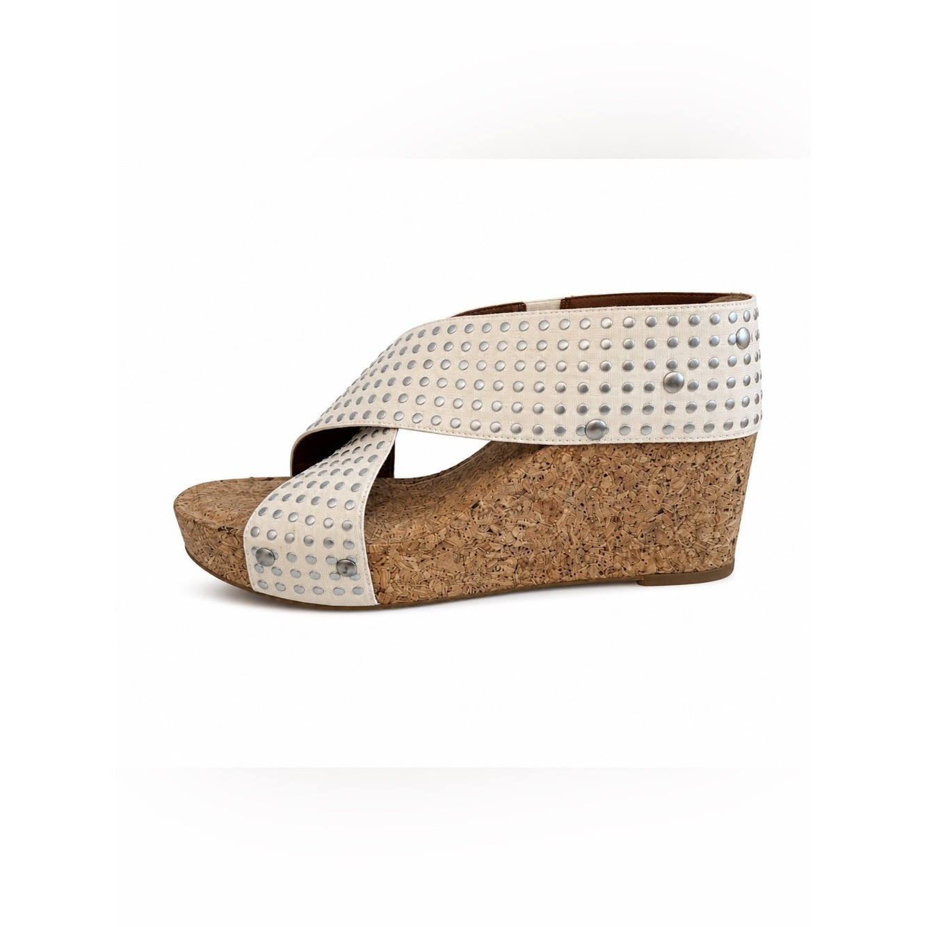Lucky Brand | Miller Studded Cork Wedge Sandals | Ivory | 9.5