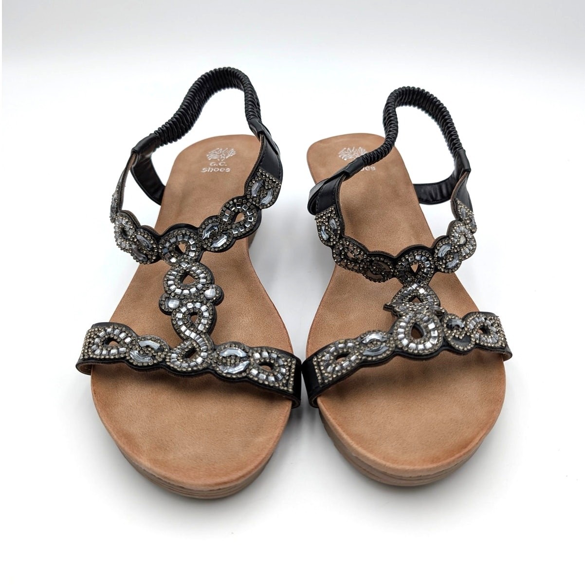 Good Choice Damaris Embellished Wedge Sandals Women’s Black Size US10 EU40.5