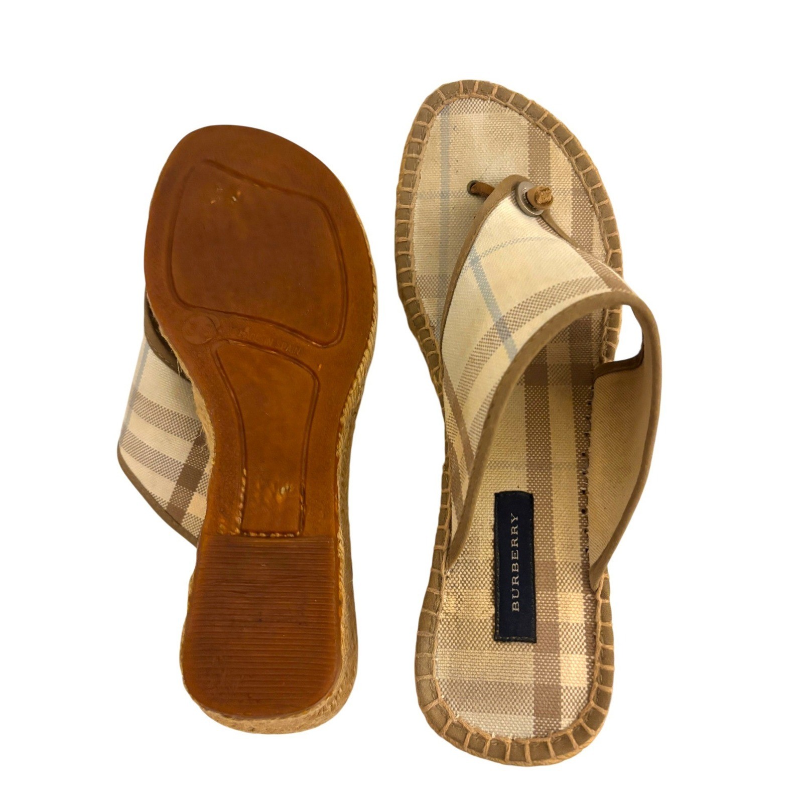 Burberry Nova Check Espadrille Wedge Sandals Women’s EU 38 US 7 Beige Plaid