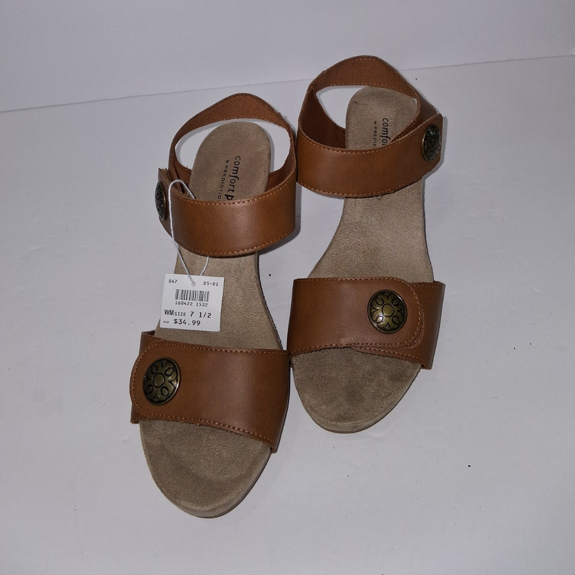 Comfort Plus by Predictions Women’s Brown Strappy Hook & Loop Sandals 7.5