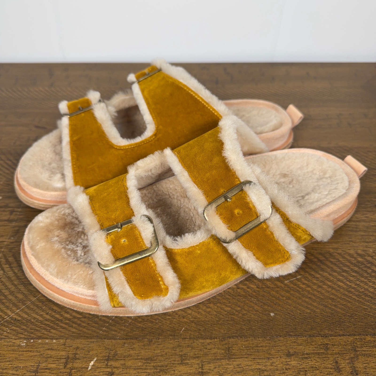 Forte Forte Sandals Women EU 40 US 9 Brown Shearling Leather Buckle Slides Italy