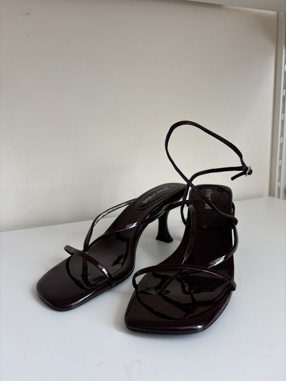 Jeffrey Campbell Strappy Patent Leather Sandals Burgundy Oxblood Square Toe