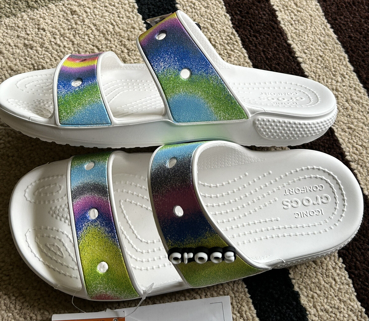 Crocs Classic Spray Dye Sandal with Jibbitz Charm 208055-94S Women’s Size 6 NWT
