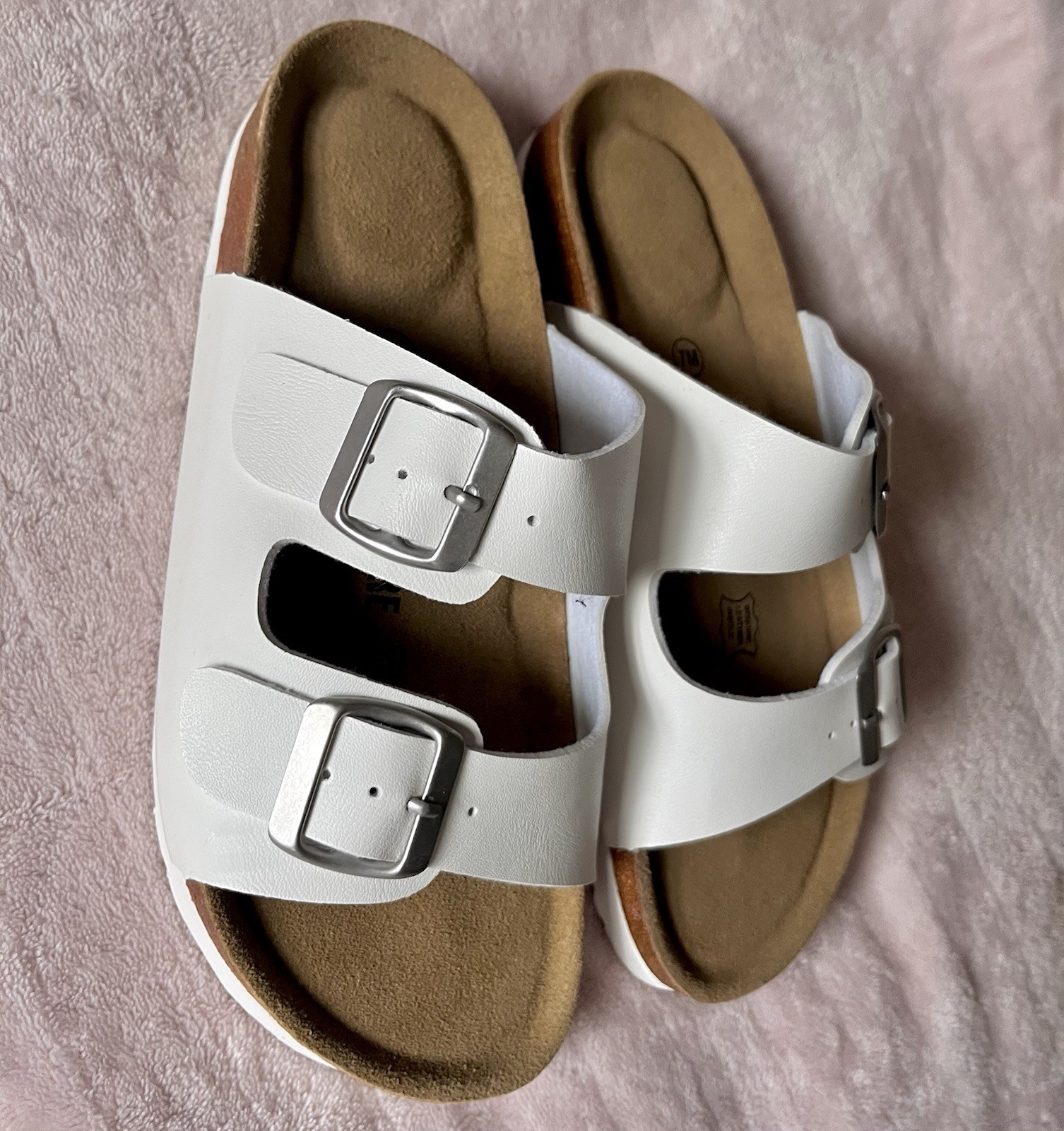 🌸 CUSHIONAIRE Lane Double Buckle Slide Sandals Genuine Leather Cork Women Sz 7