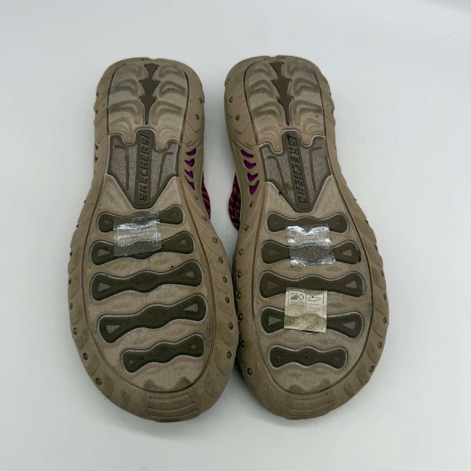 Skechers Reggae Rasta Women 7 Burgundy Tan Braided Rope Slide Sandals 41029