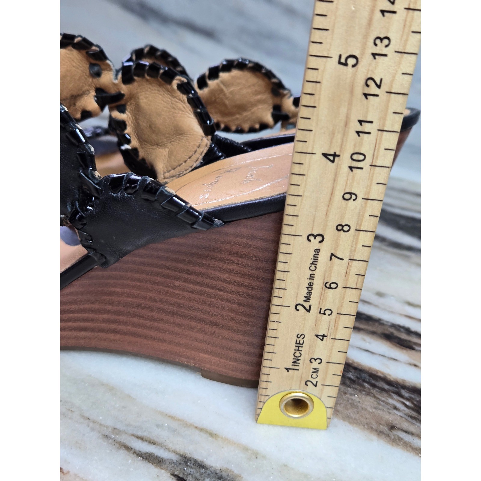 Jack Rogers Womens Black Leather Whipstitched Rondelle Wedge Sandals Size 6M