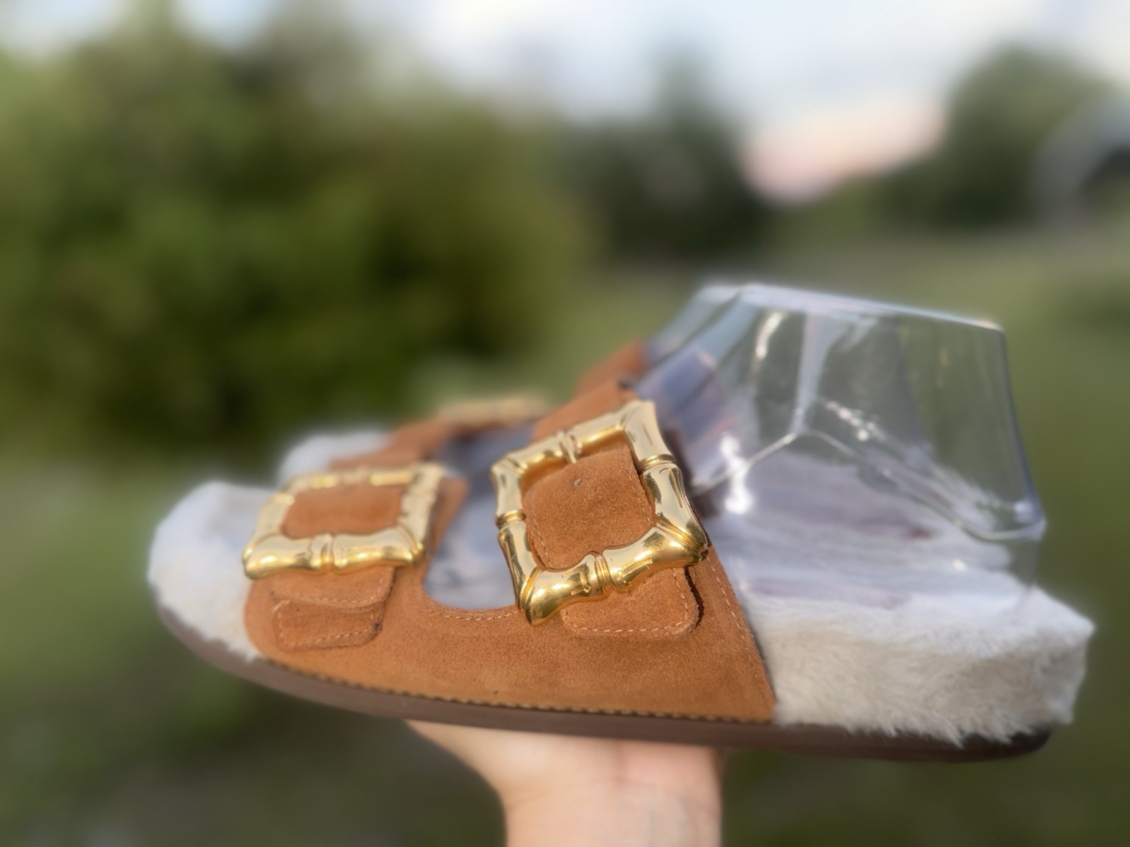 Schutz Enola Weekend Sporty Cow Suede Sandal Slides 11 B Shearling Women’s Shoes