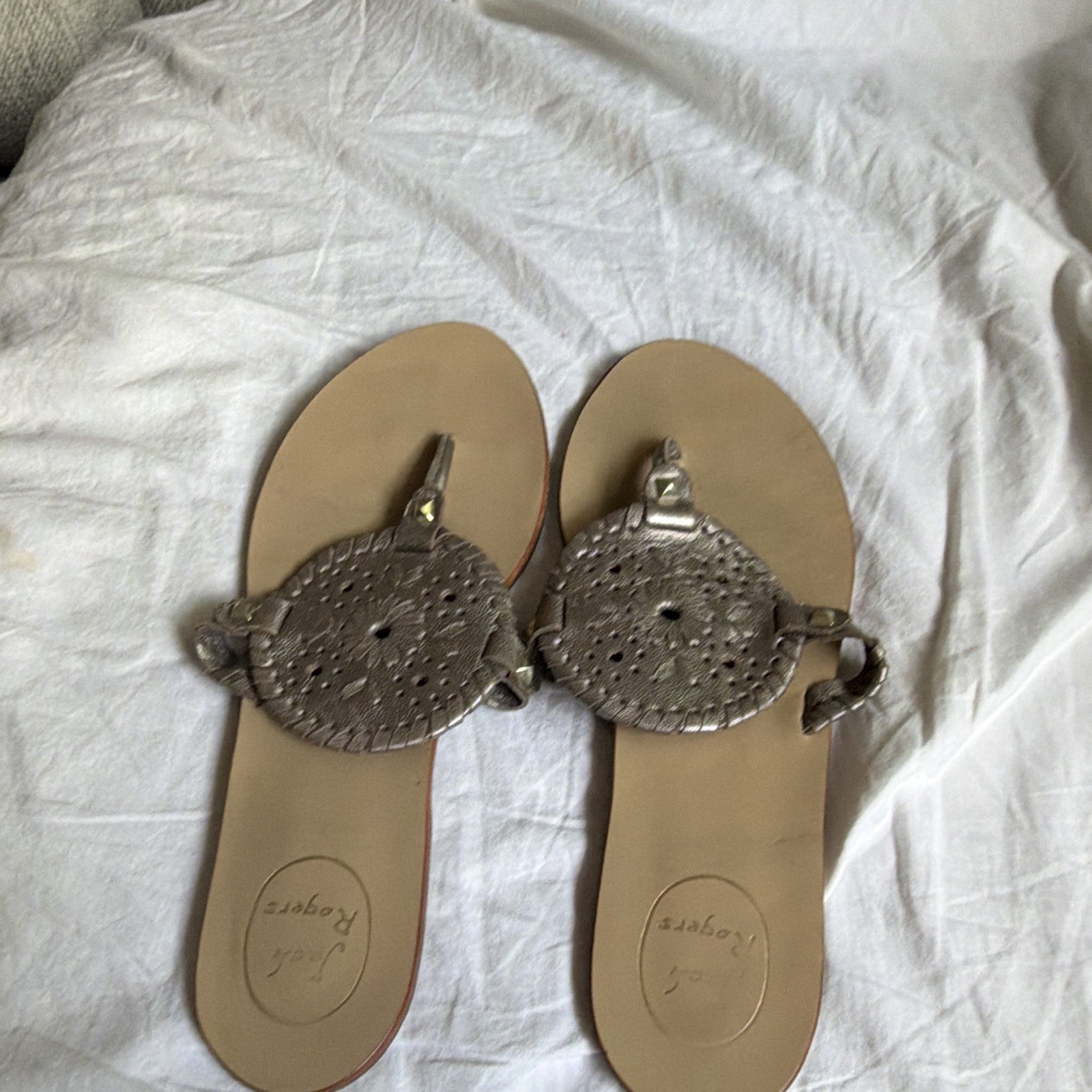 Jack Rogers Women’s US 10 Leather Flip Flop Sandals Woven Medallion Beige