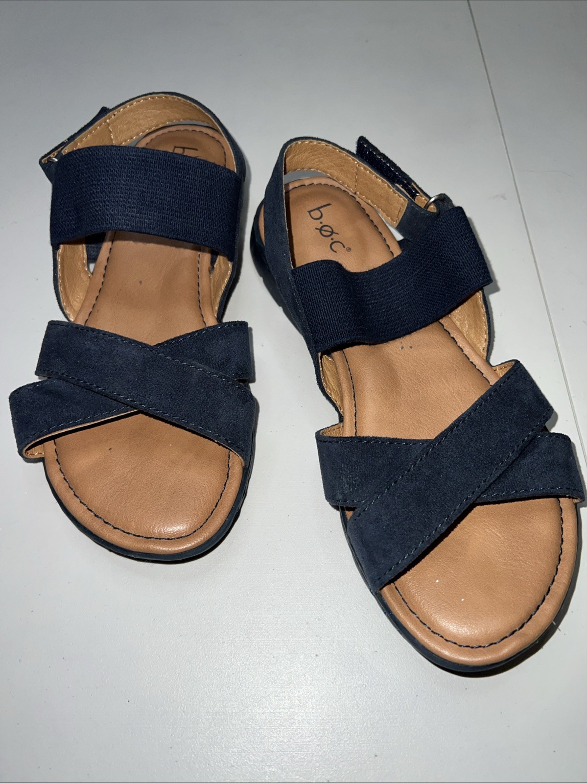 B.O.C Caty Sandal Women’s Size 7 M Navy Blue Suede Fabric Boho Summer Stretch