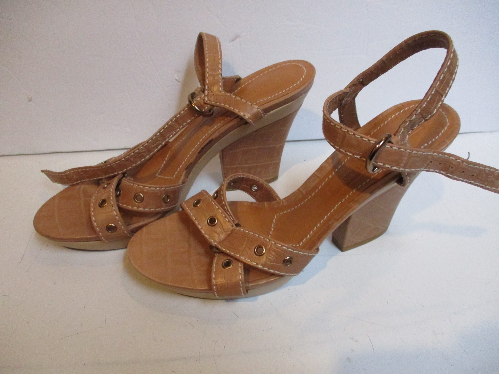Antonio Melani Tan Brown Leather Sandal Casual Dress Shoe Ankle Strap 8 M