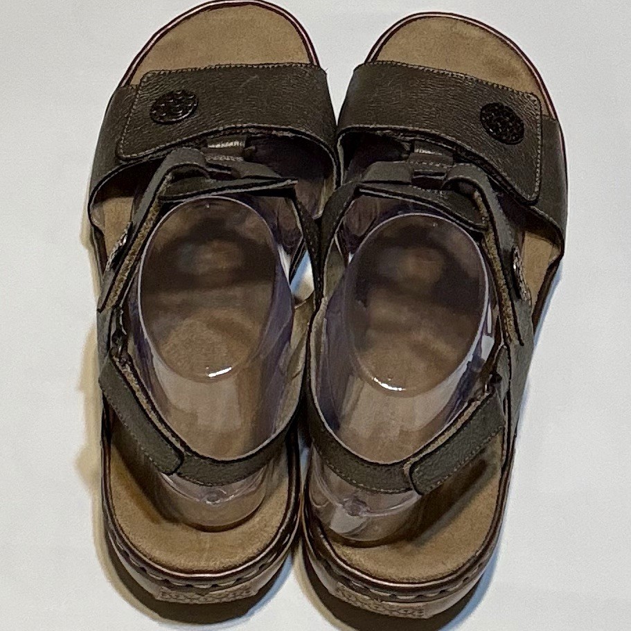 Rieker Women’s Leather Comfort Sandals Metallic Pewter Hook Loop EU 42 US 11