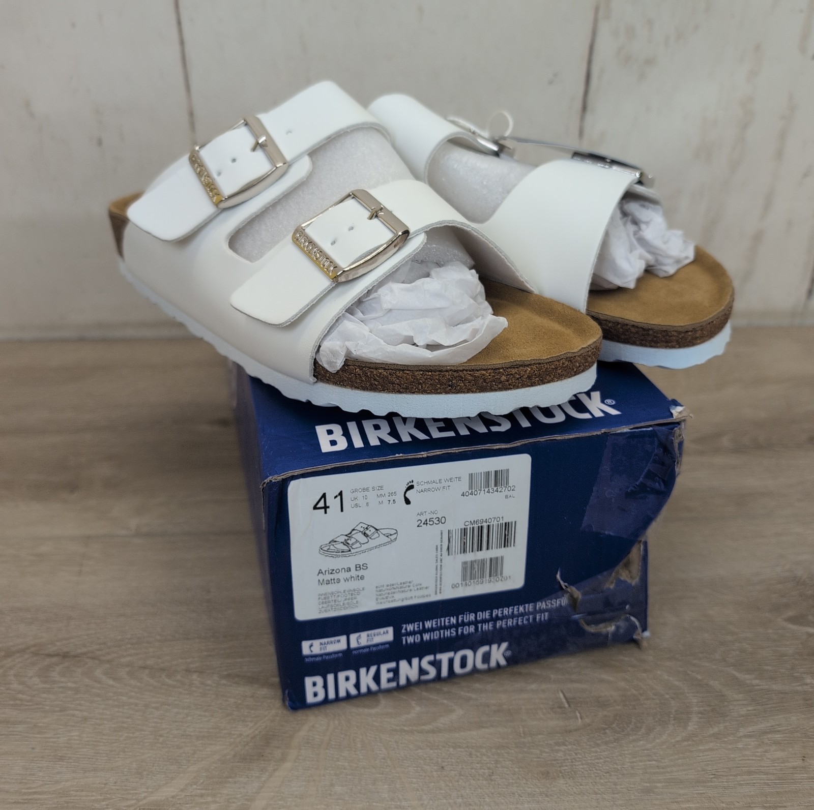 Birkenstock Arizona BS Sandals Womens Size 8 Narrow White Leather Slip On New
