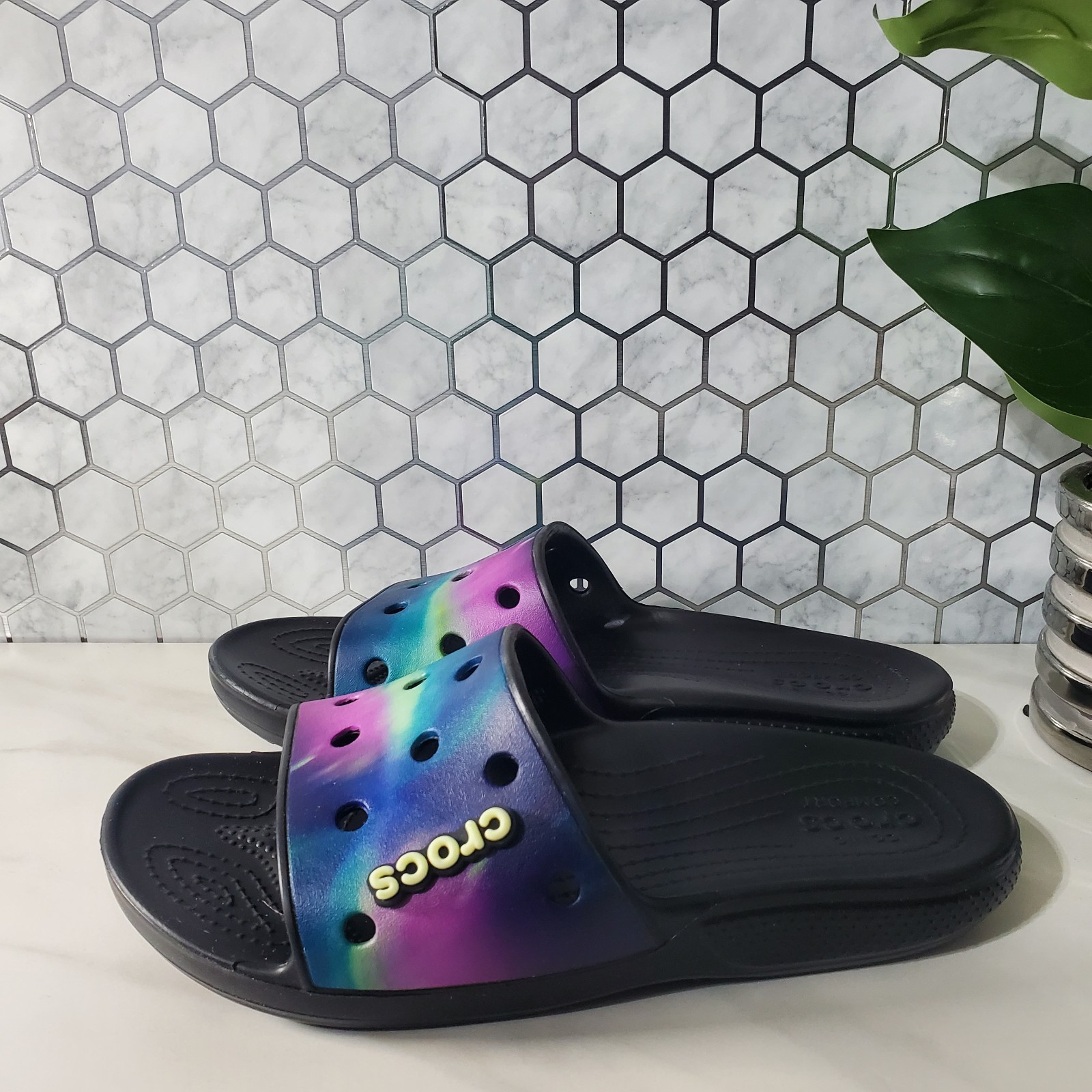 Crocs Classic Out Of This World Glow In The Dark Slide Sandals Women 11 Men 9