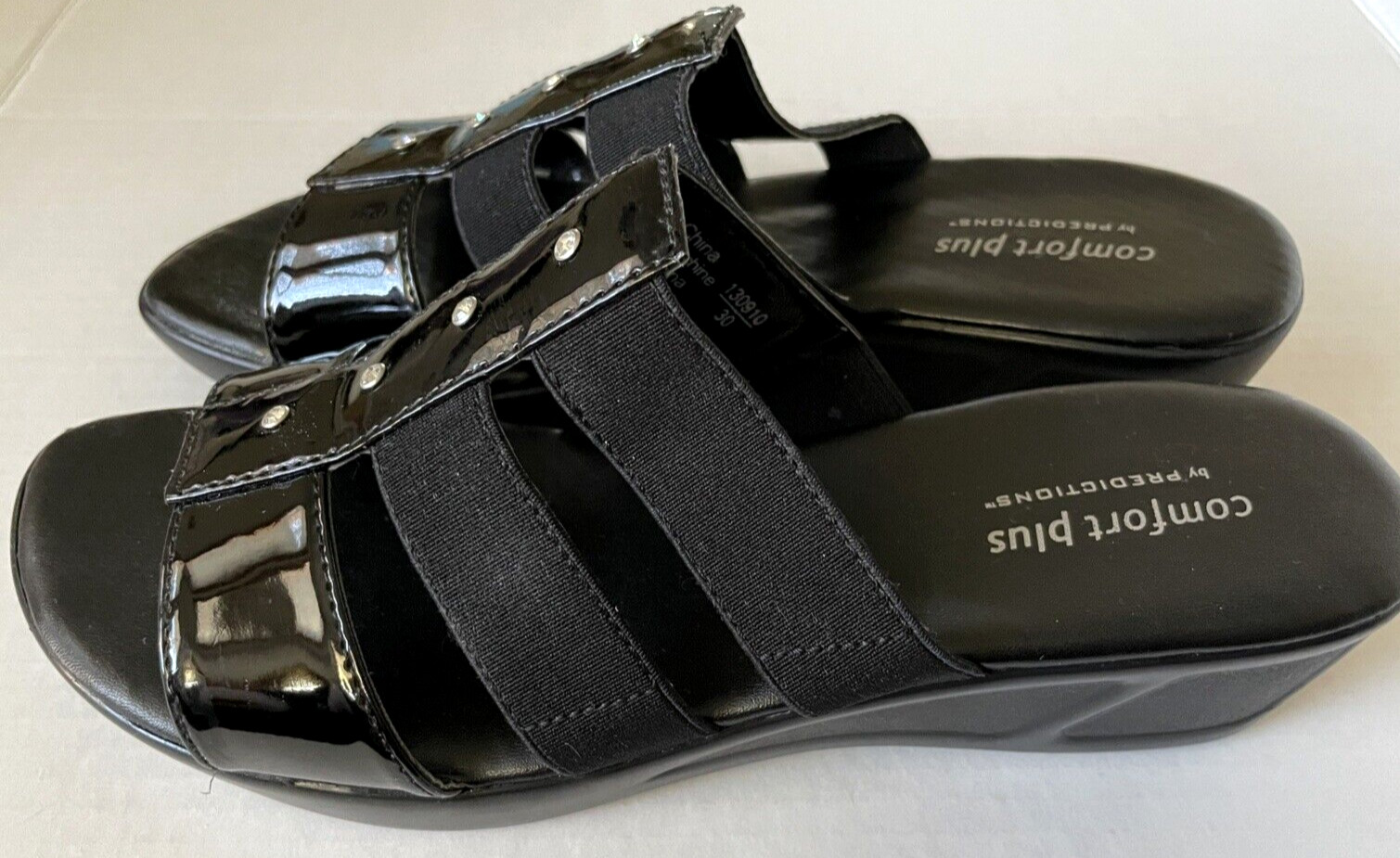 Comfort Plus By Predictions Black 3 Strap Sandals Slides Womens Sz 8.5 – Phillip