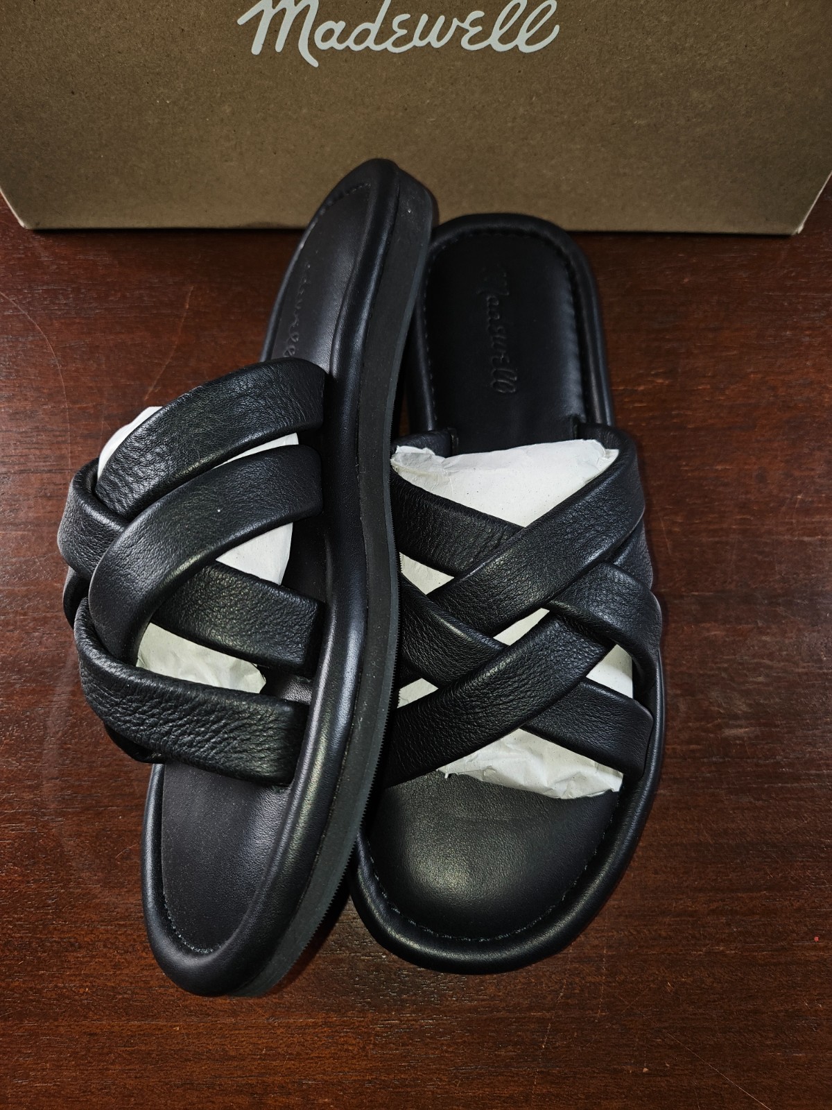 Madewell Francine Puffy Woven Leather Slides True Black Size 8.5 New in box