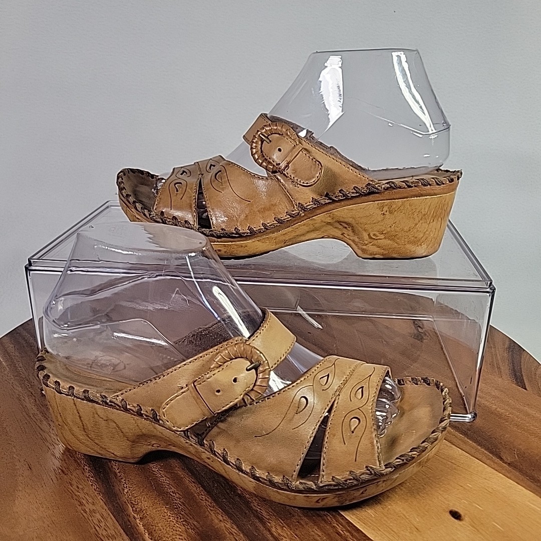 Ariat Slip On Slide Heel Sandals with Buckle Womens Size 8B Tan Leather 10007639