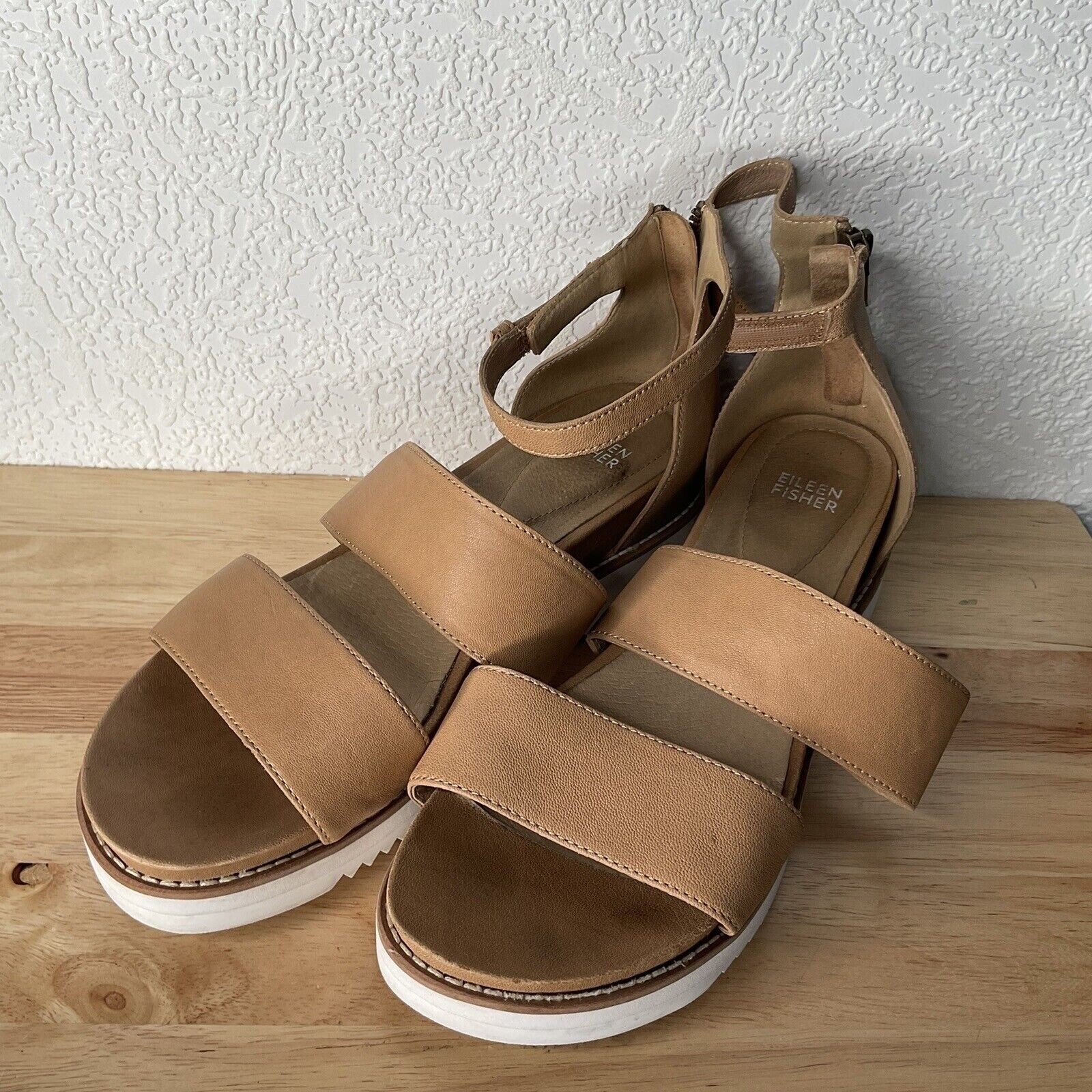 Eileen Fisher Keno Strappy Honey Ankle Straps Back Zip Sandals Women 10 China