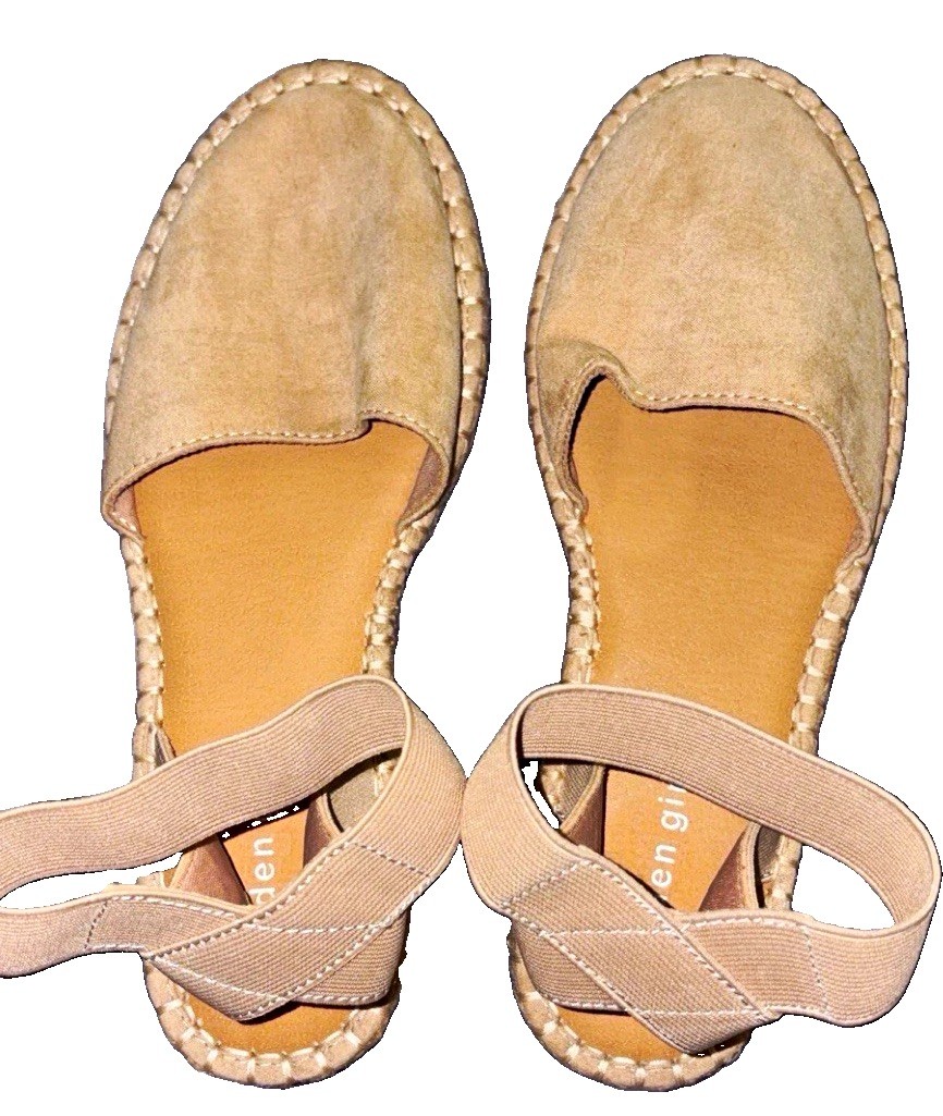 Madden Girl Beige Suede Espadrille Strappy Ankle Elastic Slip-On Sandals 8M
