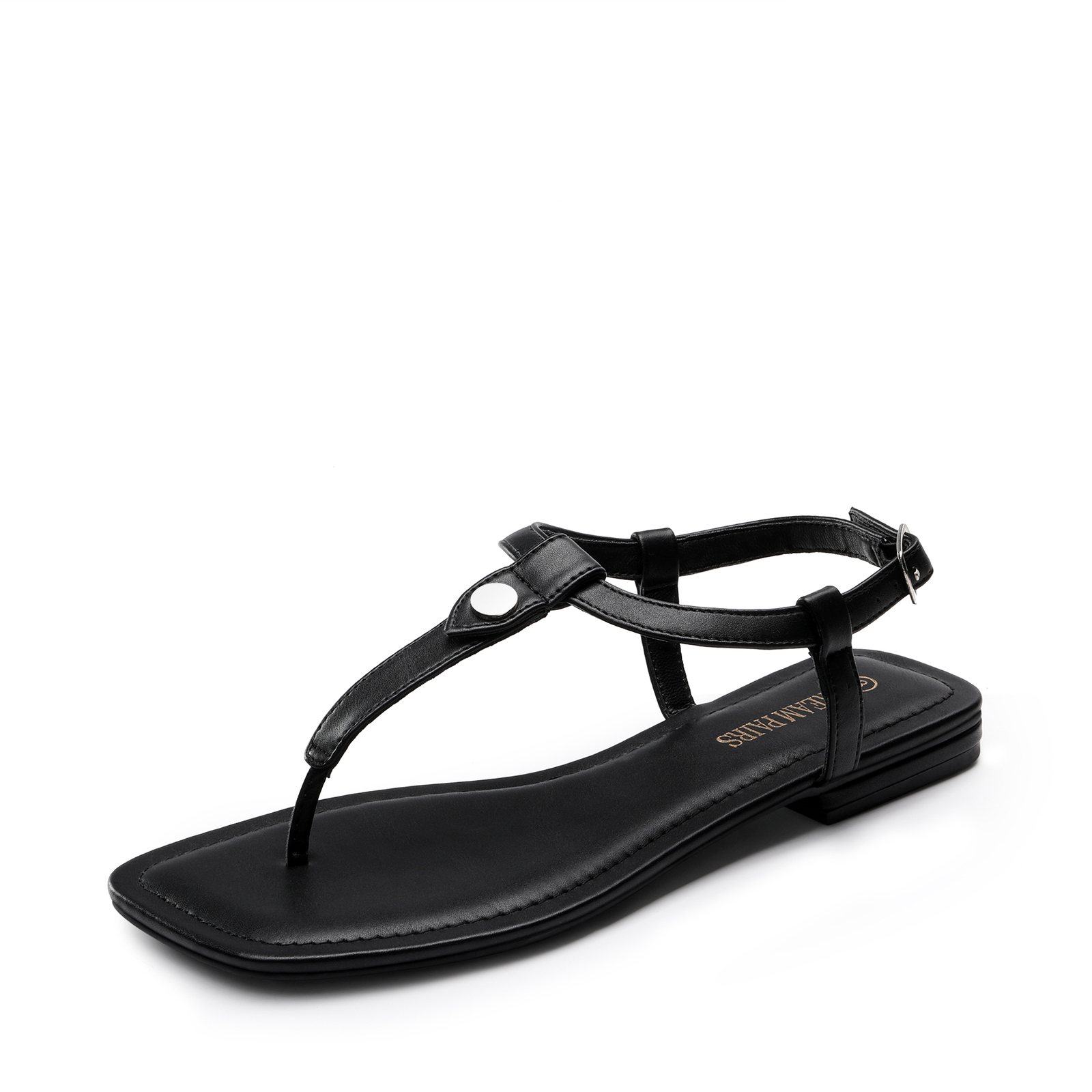 Women Flat Sandals Square Toe T-strap Flip Flop Thong Sandals Holiday Dress Shoe