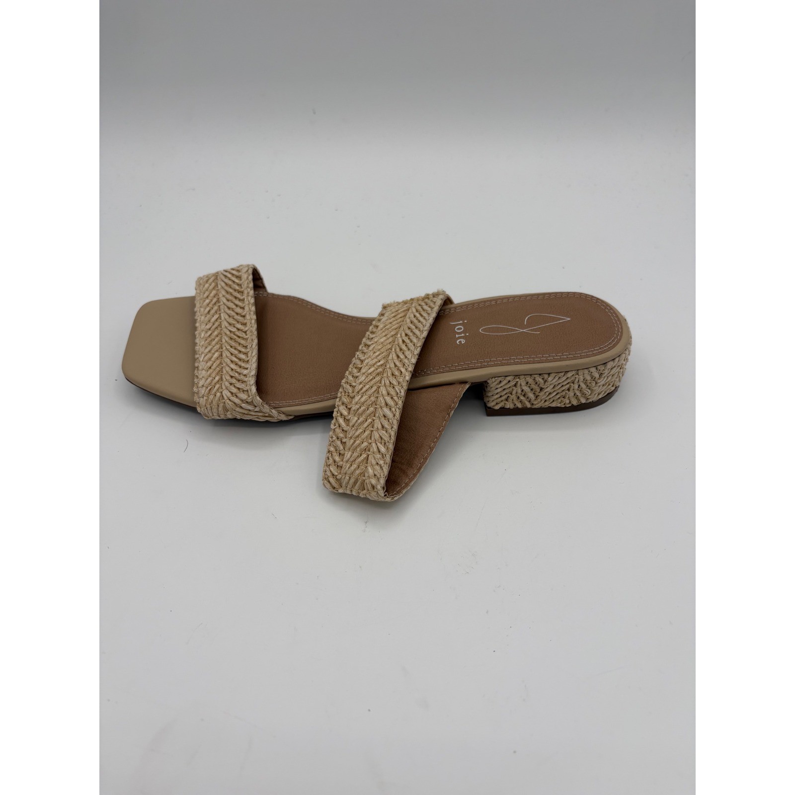 Joie Cherish Tan Woven Raffia Two Strap Slide Sandals Square Toe Womens 8M