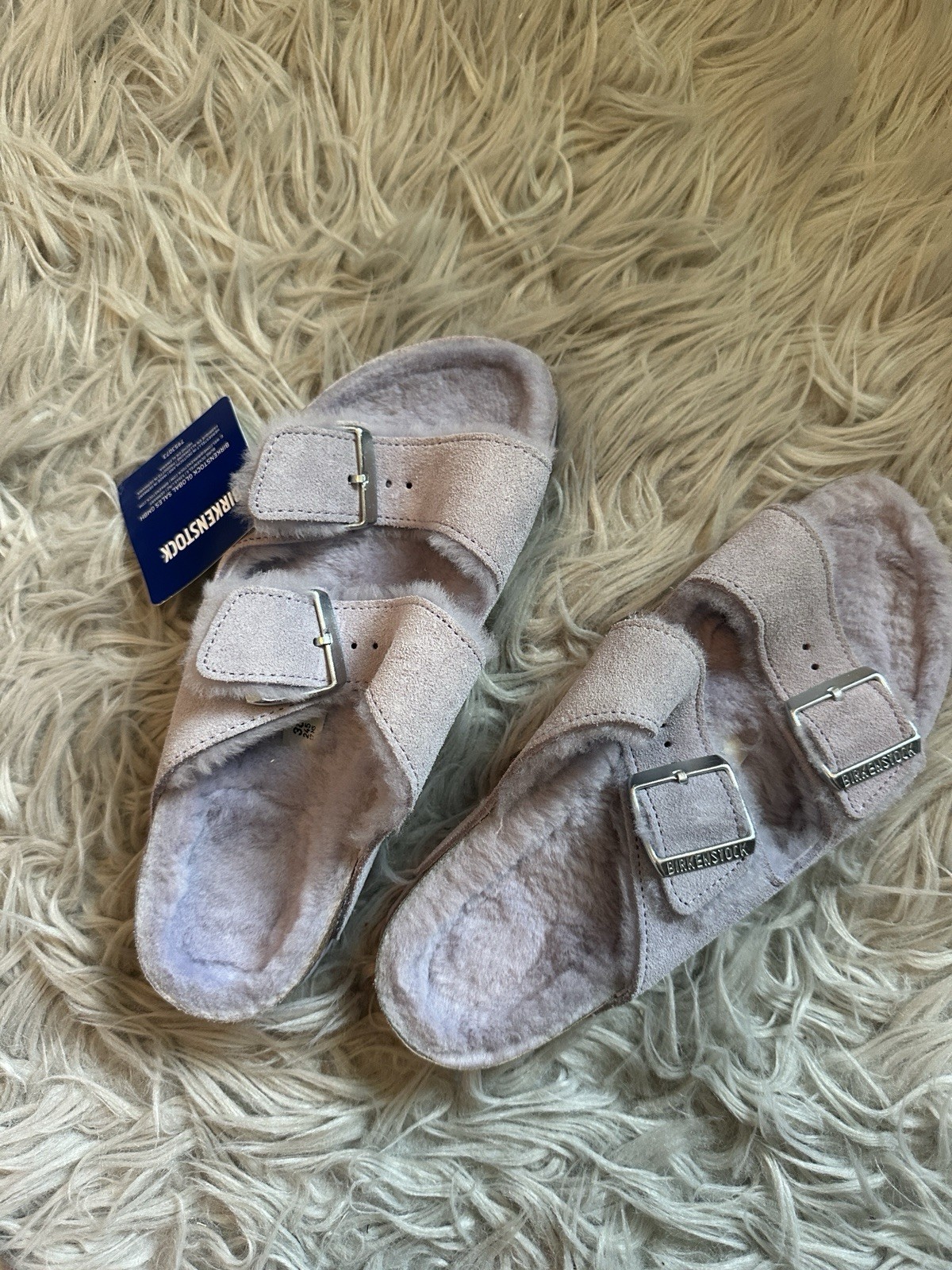 Birkenstock Arizona Big Buckle Shearling Teddy Purple Fog Sz 38 NWOB