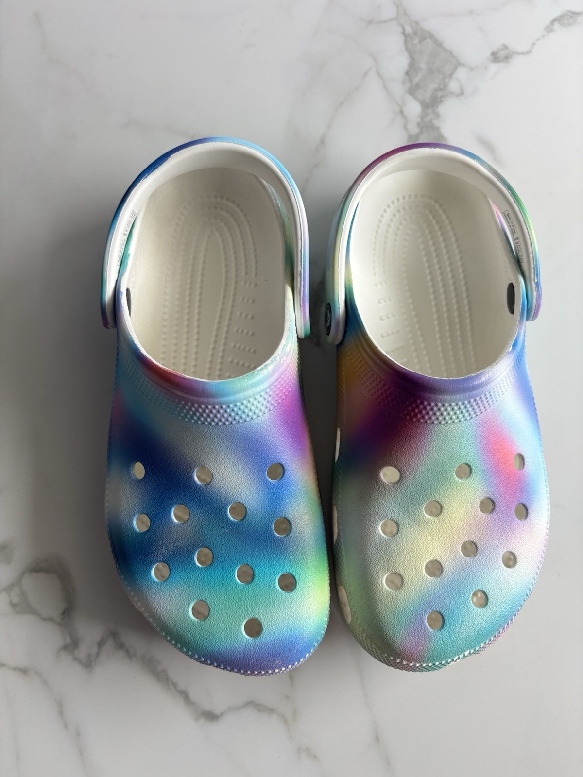 Crocs Classic Solarized Tie Dye Clog Solar Rainbow Pastel Print Women 9/Men 7