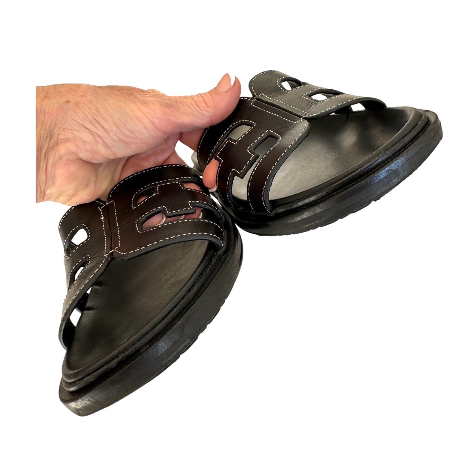 Sam Edelman Bay Slide Sandals Women 6.5 Black Leather Cutout Logo Comfort