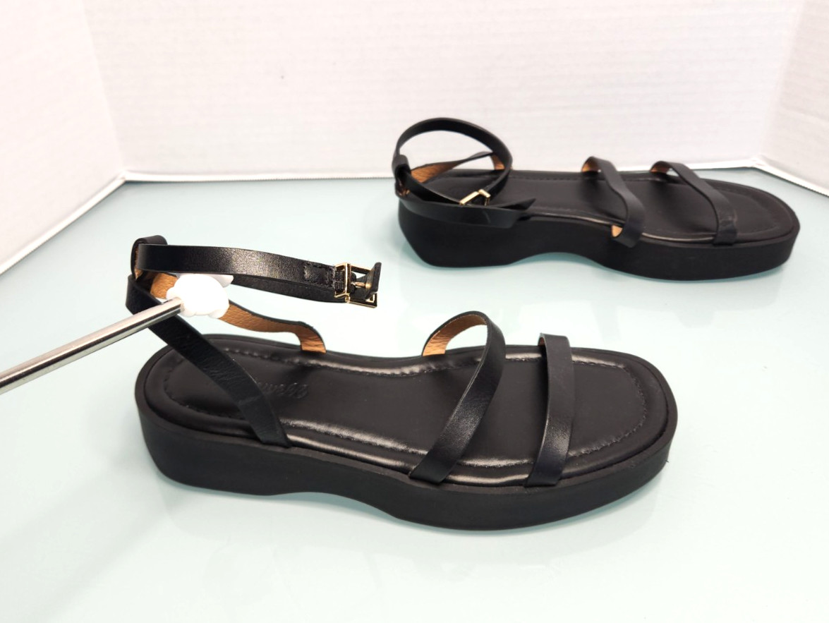 Madewell flat platform double strap sandals ankle strap black leather New 7.5M