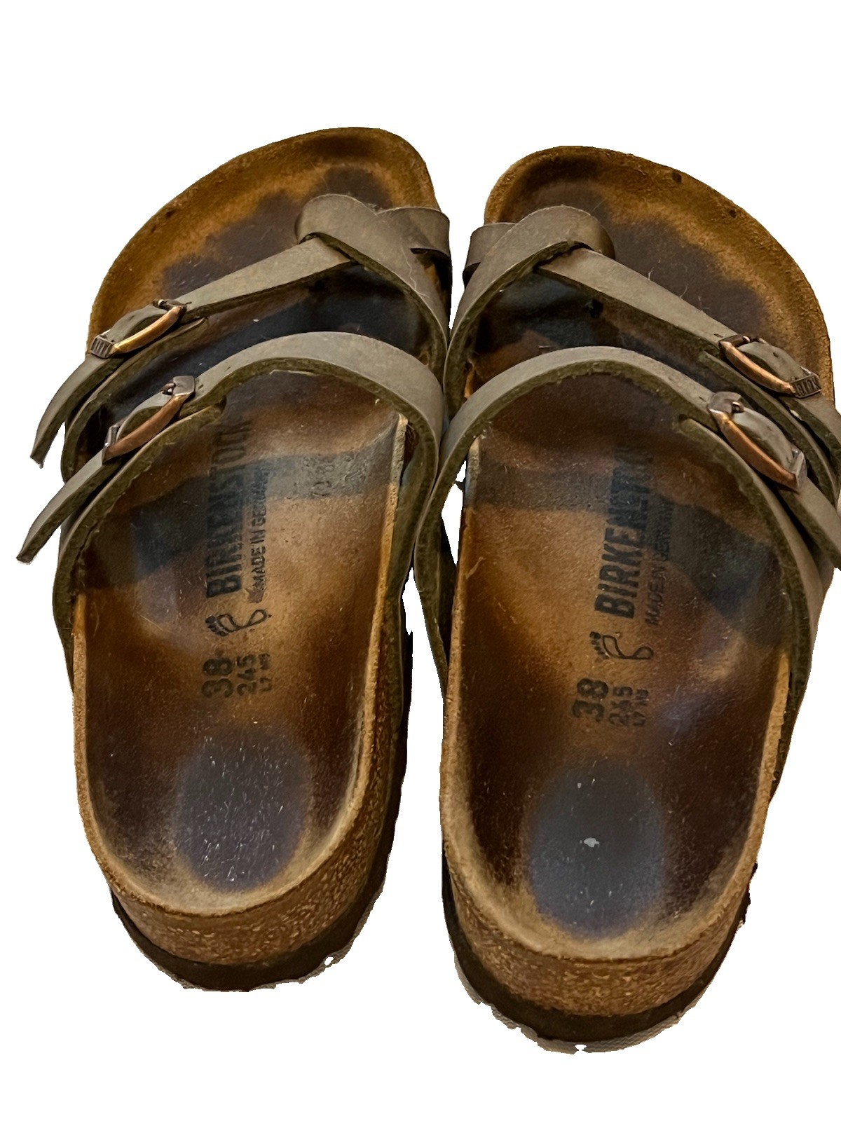 Birkenstock Women’s Gray Leather Strappy Sandals Adjustable Buckle US 7