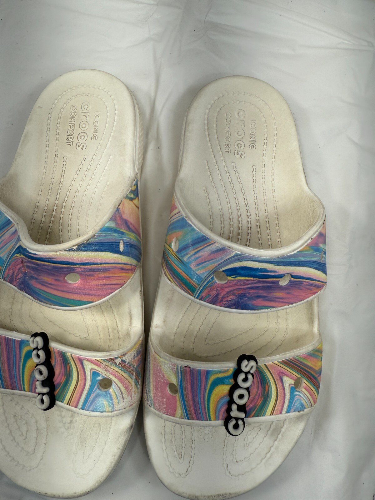 Crocs Sandals Womens Sz 9 Classic Out Of This World 207248-928 Multi/White Swirl