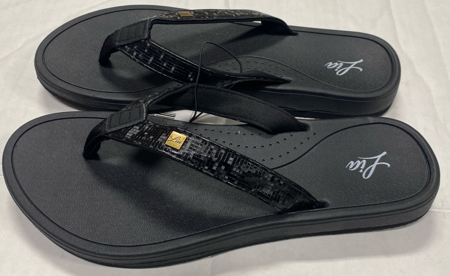 Lia Black With Reflective Strap Women’s 6 7 8 9 10 11 Flip Flops Sandals New