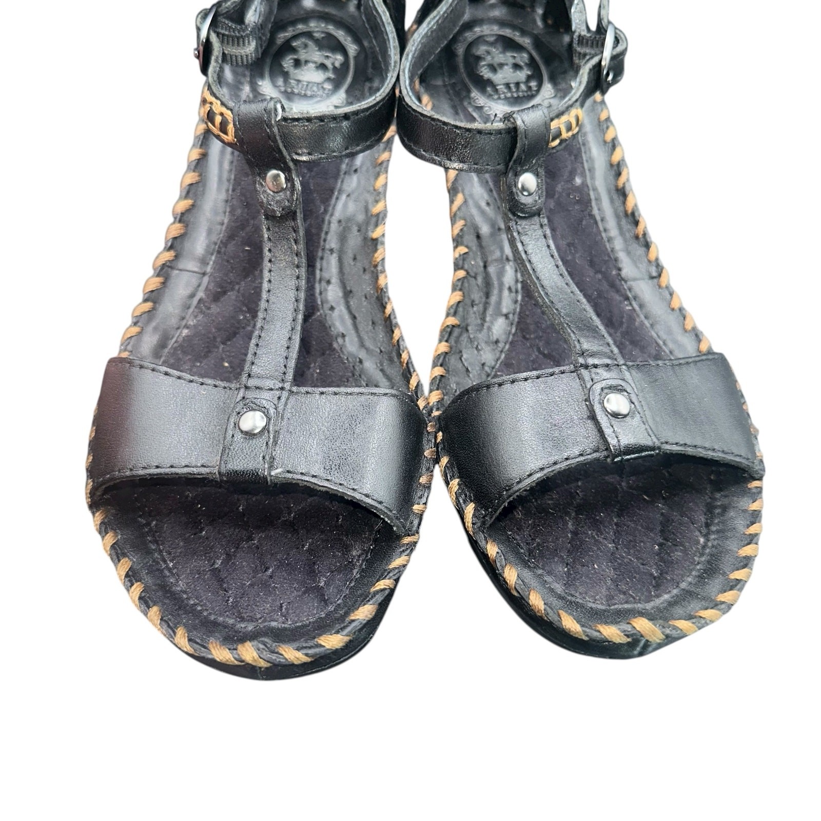 Ariat Leather Wedge Sandals 7.5 B Black Stitch Detail Comfort Slingback