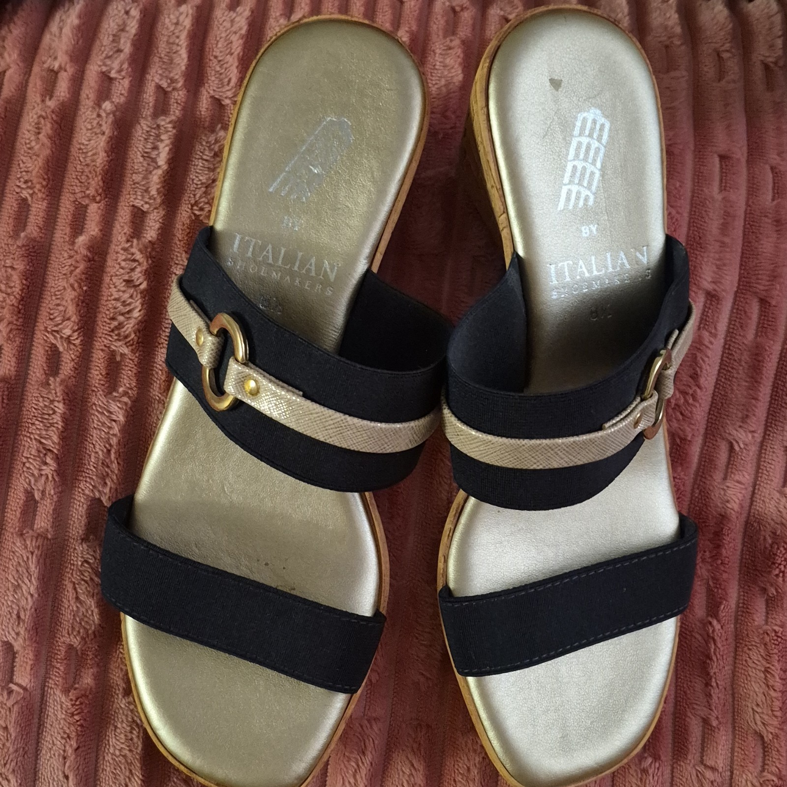 Italian Shoemakers Women’s Wedge Slide Sandals Slip-On Buckle Metallic 8.5