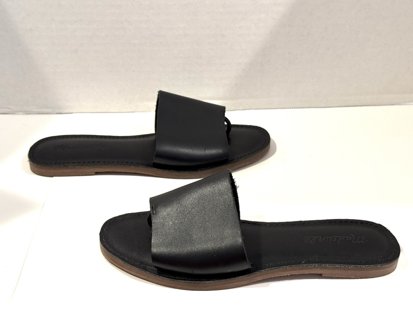 Madewell Black Sandals BOARDWALK Post Slide Leather Women’s Shoes Size 6 US NEW!