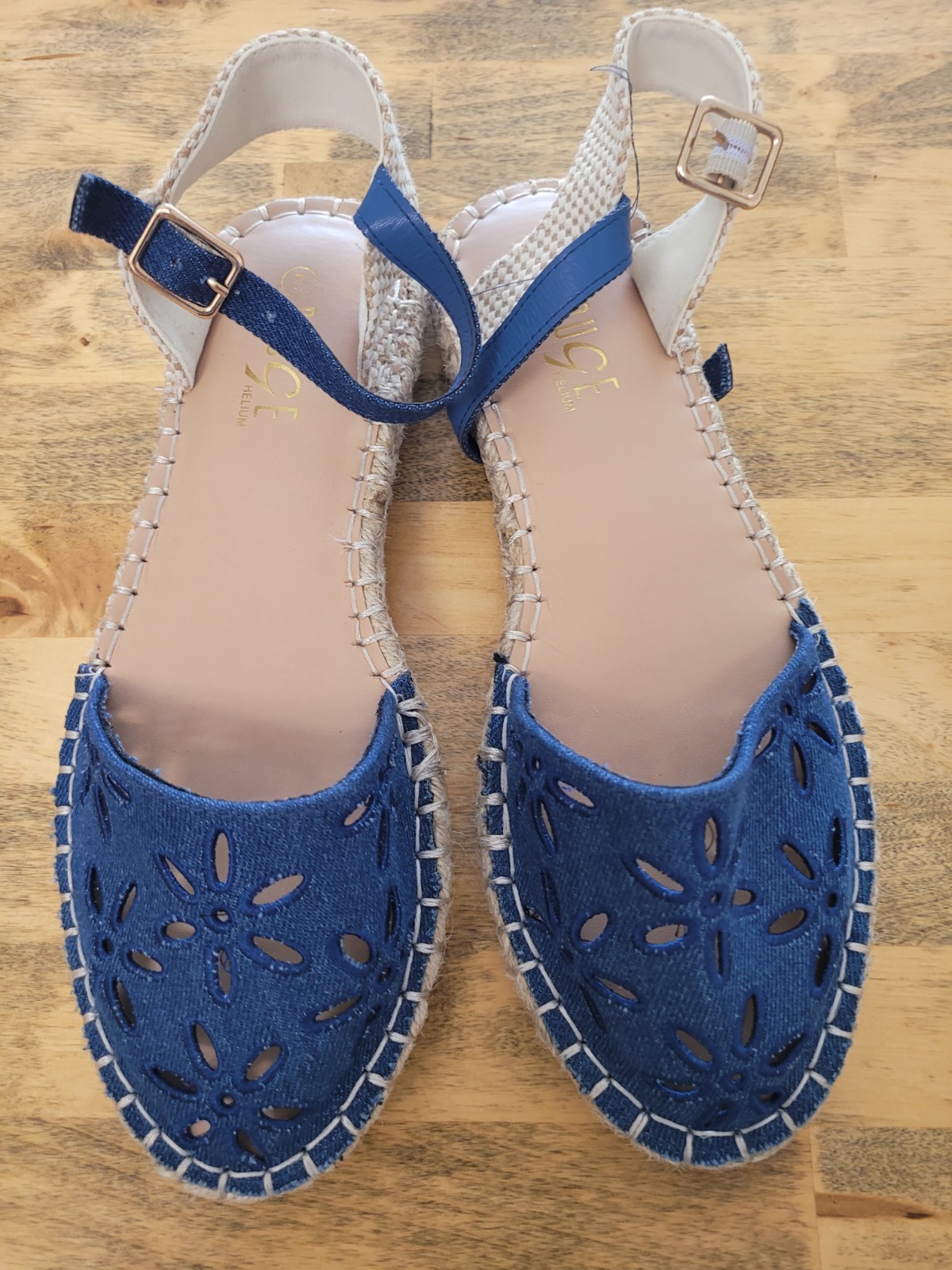 Rouge Women’s Blue Beige Solid Flat Sandals Ankle Strap Buckle Casual 7 EU37