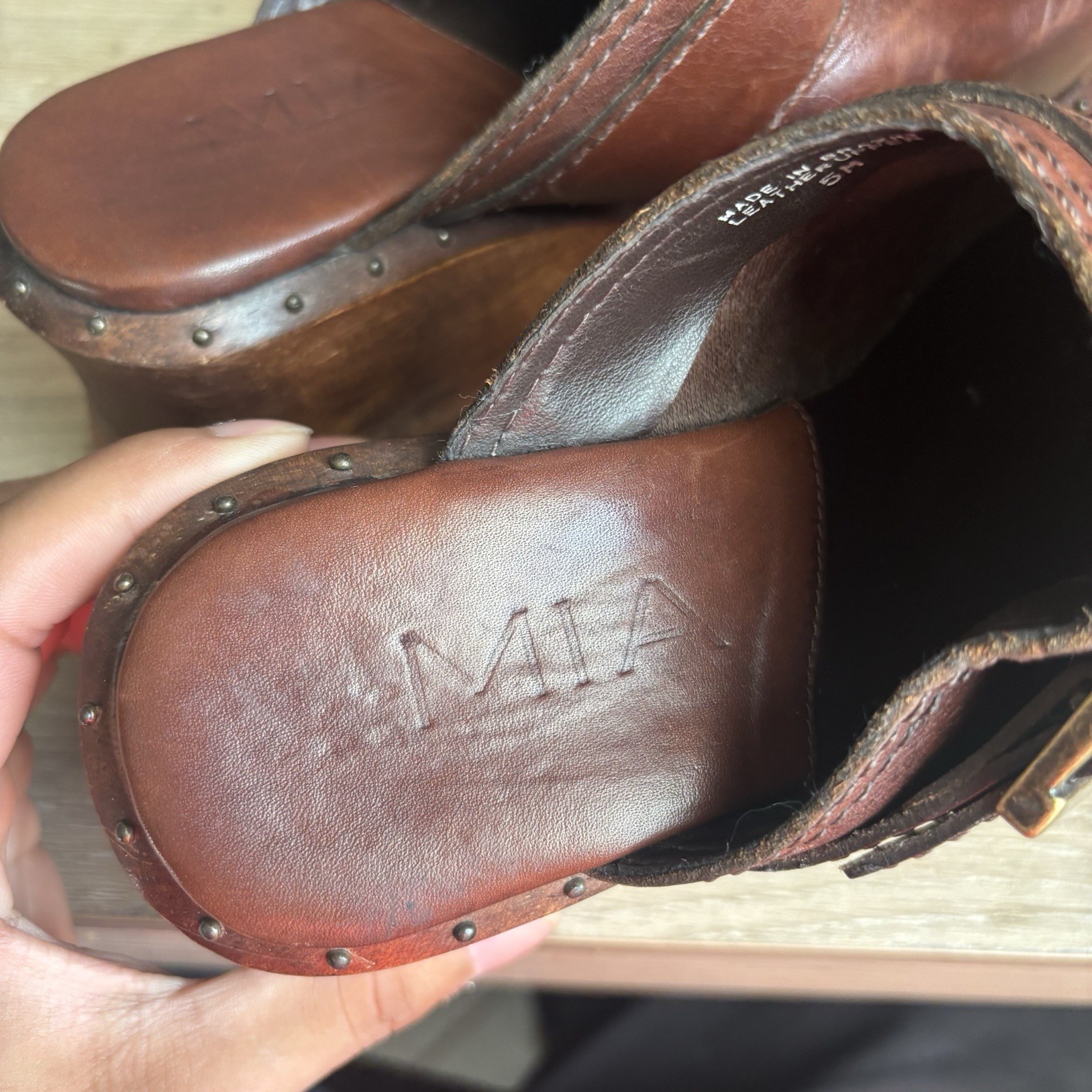 Vintage MIA Clog Platform Chunky Shoes Sandals 90s Y2K Wooden Block Heel Size 5m