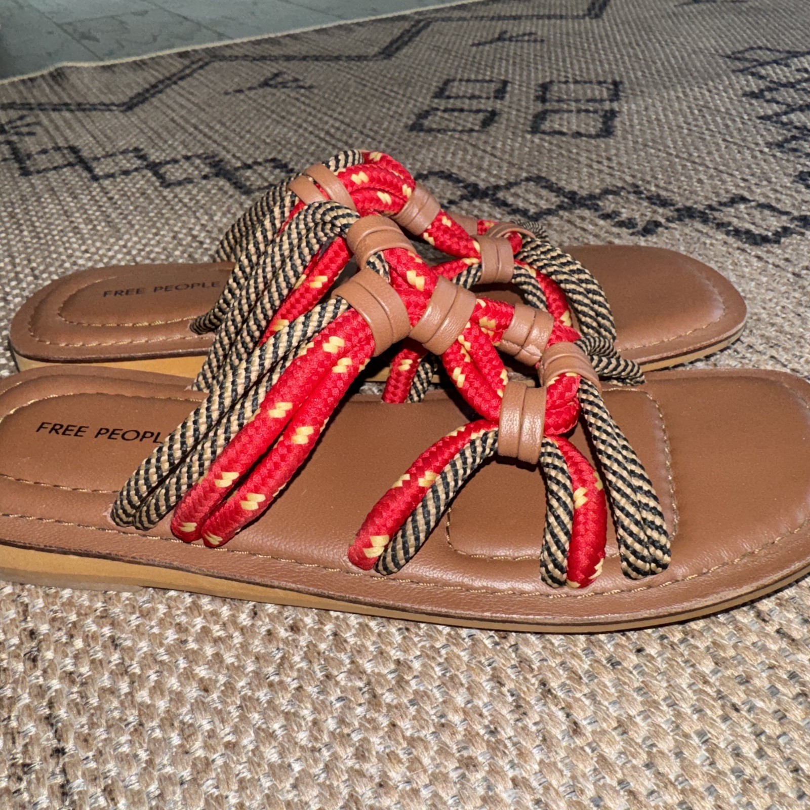 Free People Tide Up Rope Sandals Women’s Size 7 Red/Tan EUC!