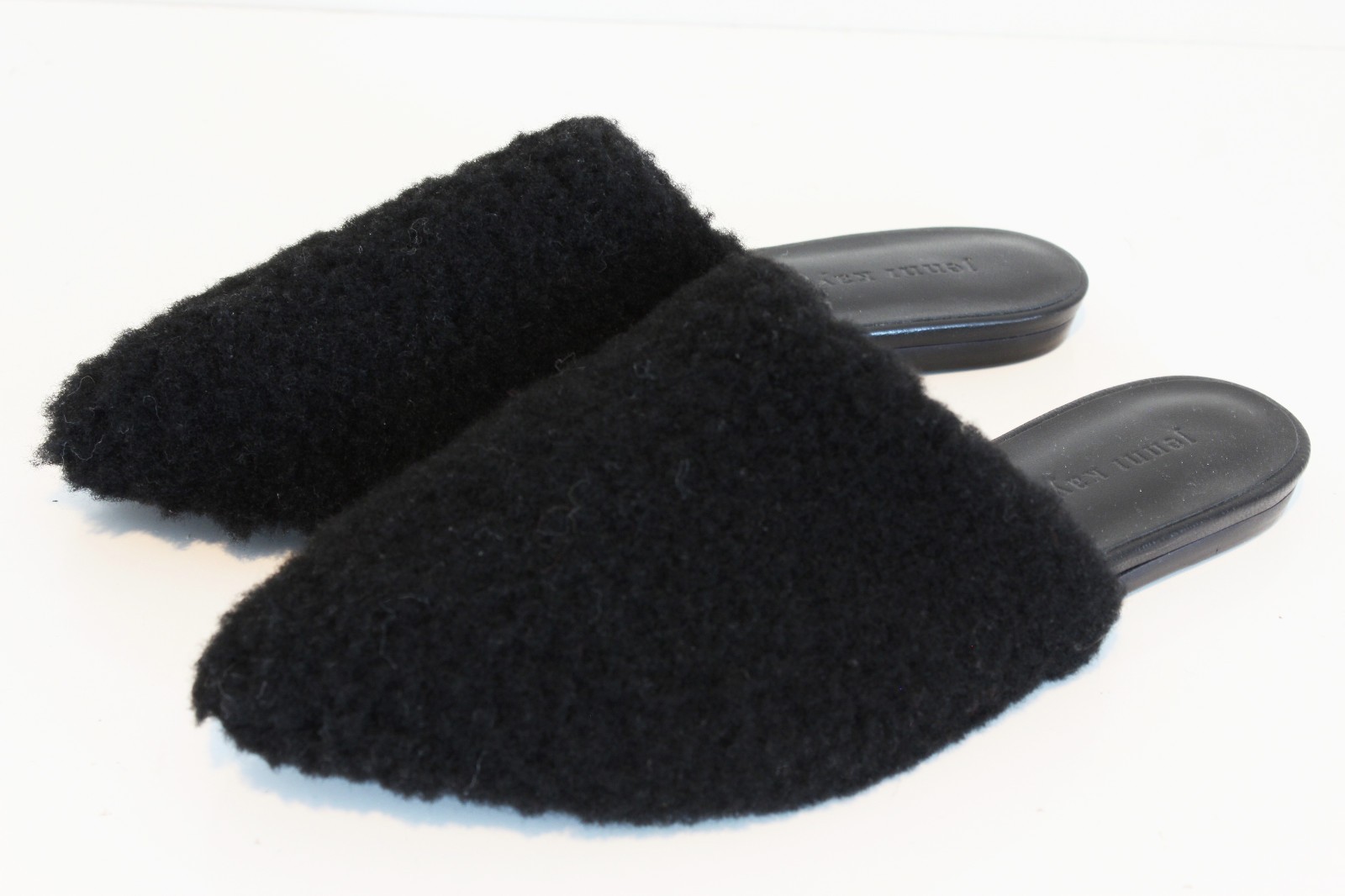 Jenni Kayne NWOB Shearling Mules Black Fur Slides EU 38 US 8 Made In Italy