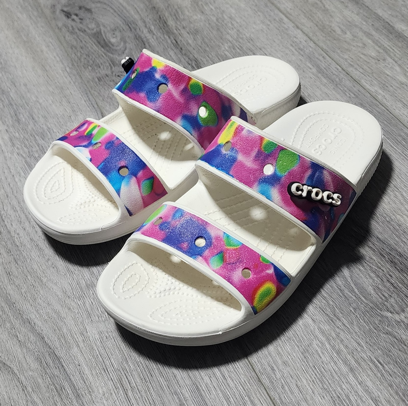 Crocs Classic Solarized Two Strap Tie-dye Pattern Sandals Slides Womens Size 9